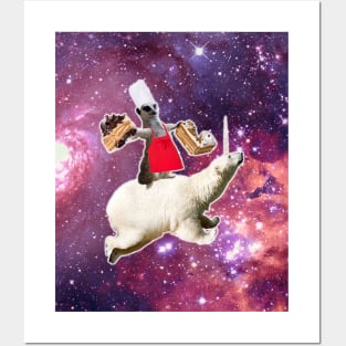 Lemur Riding Bear Unicorn Eating Cake Posters and Art